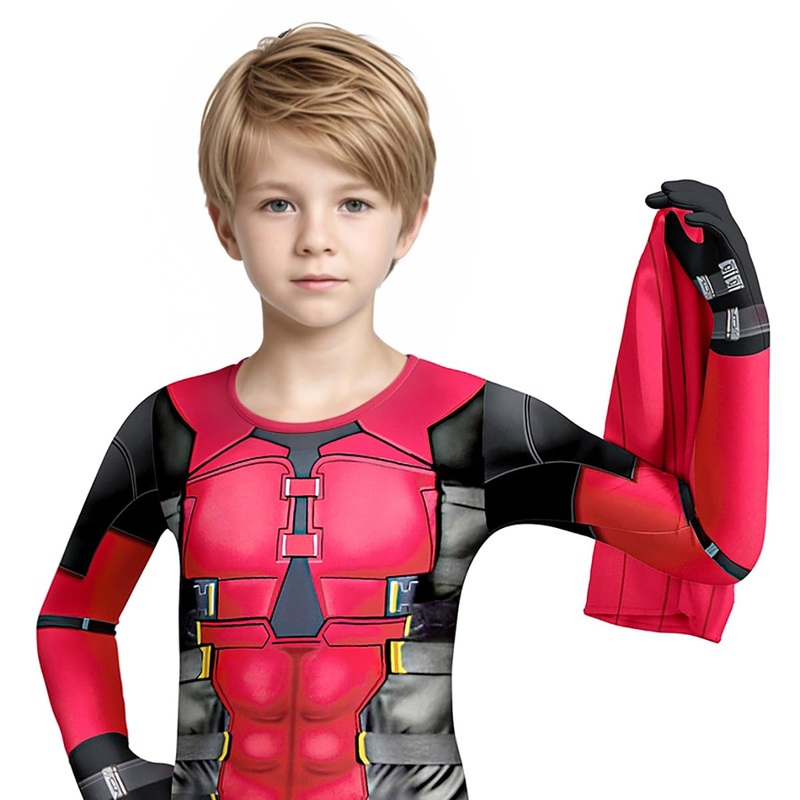 Poterloy Boys Heroes 3D Print Bodysuit Red Suit Zentai Onesie Spandex Outfit Jumpsuit for Kids 5-12 Years