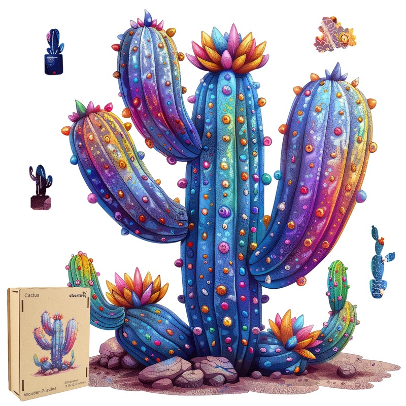 Qiuenisray Wooden Puzzles for Adults,Cactus Wooden Jigsaw Puzzles 200pcs,11.5×12.6in,Medium,Unique Shape Adult Puzzles,Irregular