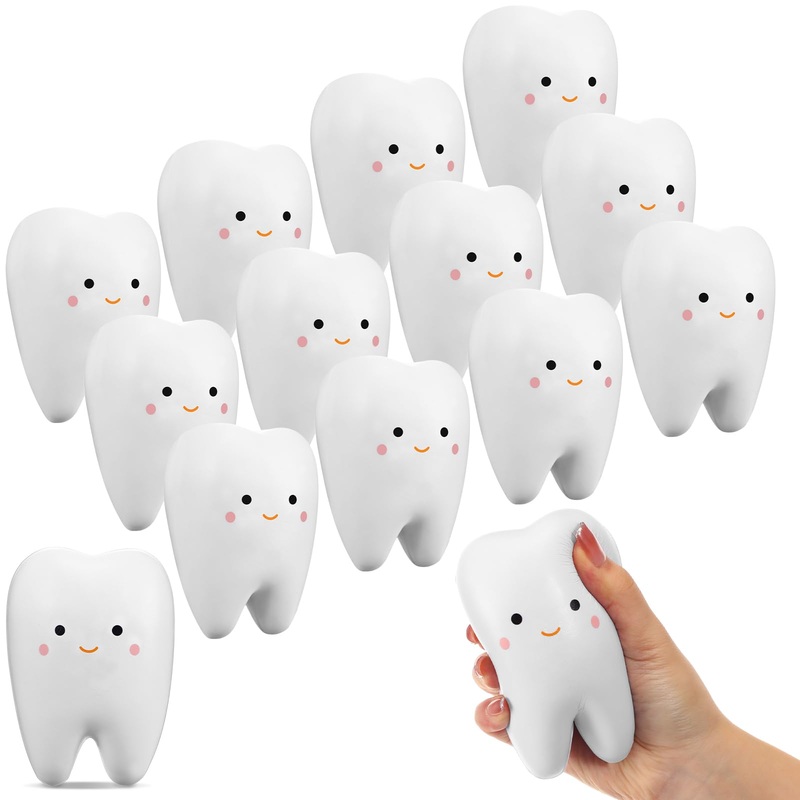 Shappy 6 Pcs Dentist Gift Teeth Jumbo Kawaii Teeth Slow Rising Squeeze Cute Tooth Cartoon Tooth Toy for Girls and Boys Soft Stre