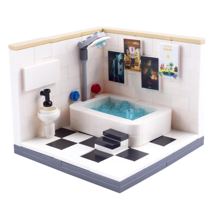 SOLEILHOME Bathroom Building Block Kit, Display Case Sets, Compatible with Major Brands Bricks, Toy to Combine with Starter Cour