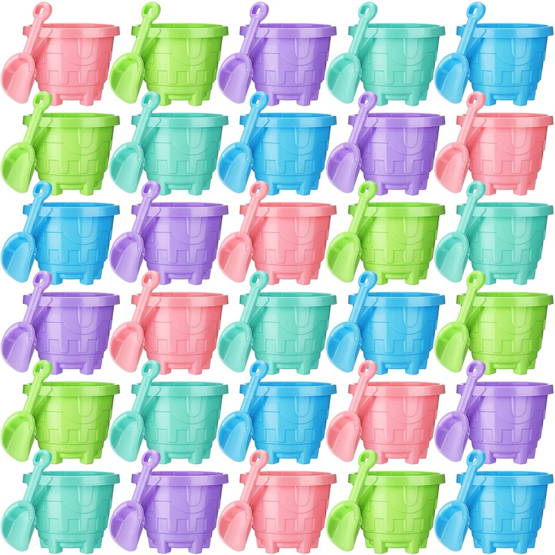Sosation 100 Pcs Sand Buckets Bulk for Kids Easter Sand Buckets and Shovels for Kids 5.5 Inch Plastic Beach Pails Toys for Girls