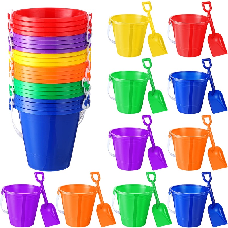 Sratte Beach Sand Buckets and Shovels Sets for Boys Girls, Plastic Beach Pails Sand Toys for Summer Pool Party Favors