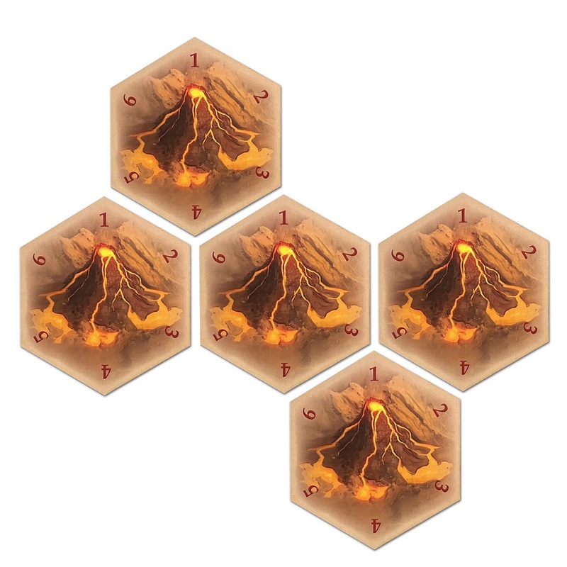Tabletop Monthly Volcano Hex Scenario Game Pieces compatible with Catan’s Settlers of Catan, Seafarers, and Catan Expansions (5
