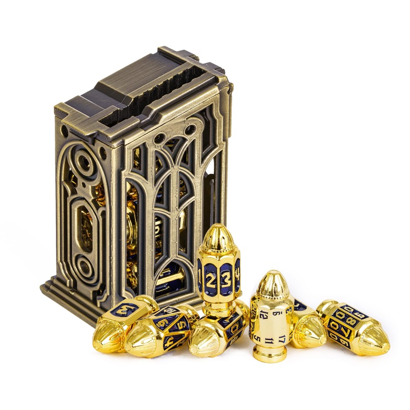 UDIXI Metal DND Bullet Dice Set with Magazine Container, 7-Die Polyhedral Dice Set for D&D, Role Playing Game or Other Tabletop