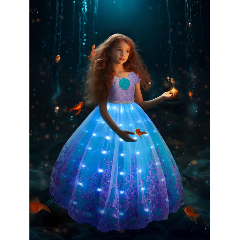 UPORPOR Light Up Dress Princess Costume Girls Halloween Outfit for Toddler Christmas Dress for Teens Kids Birthday Party Carniva