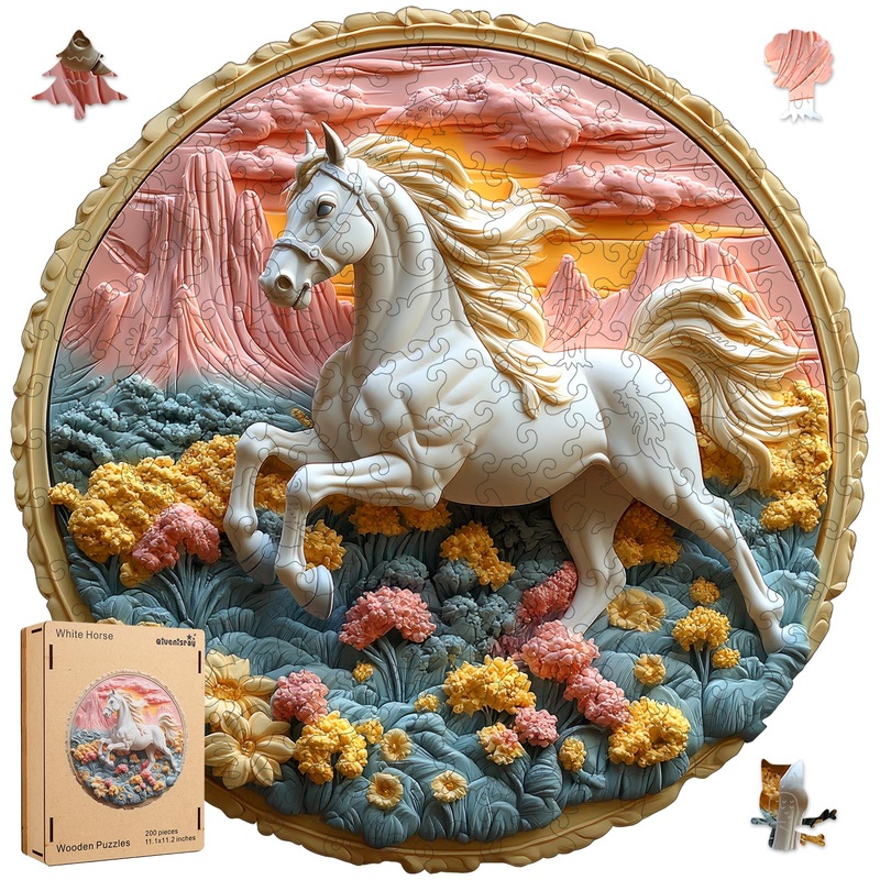 Wooden Puzzle for Adults 500 Piece – 3D Vision Effect Galloping White Horse Wooden Puzzle Unique Shape Advanced Wooden Jigsaw Pu