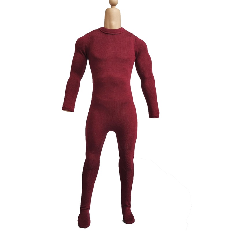1/6 Scale Male Figure Clothes Long Sleeved Bodysuit Undercoat Jumpsuit Cloth for 12” Action Figure Doll Clothes (Red)