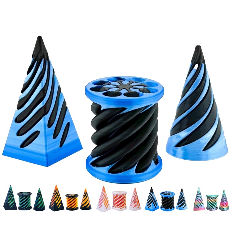 3D Printed Spiral Fidget Toys Impossible Pyramid Passthrough Sculpture Mini Cones Pass Through Pyramid Fidget Toy (Blue Black)