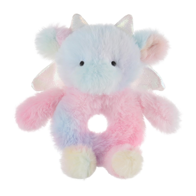 Apricot Lamb Colourful Dragon Soft Baby Rattle for Boys and Girls, Plush Stuffed Animal Rattle Toy Lovey for The Newborn, 0-3 Mo