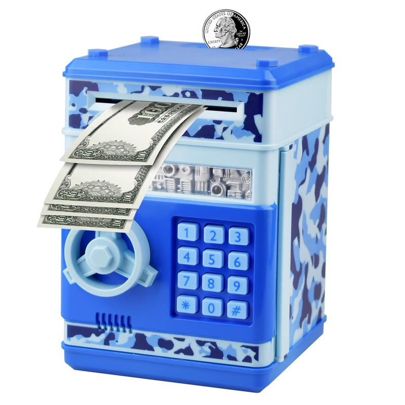 Cabhuti Piggy Bank Electronic Password Mini ATM Cash Coin Can Auto Scroll Paper Money Saving Box,Christmas,Birthday,Children’s D