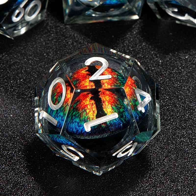 DND Resin Dice Set Dragon Eye Liquid Core 7 Pieces with Sharp Edges and Handmade Craft Gift Box Included for Dungeons and Dragon