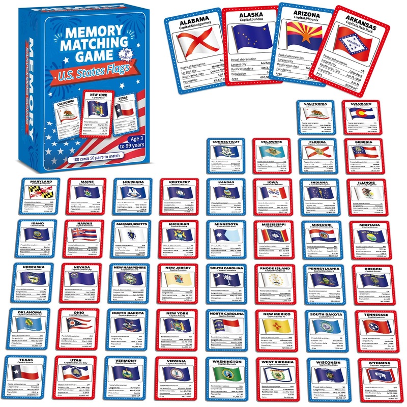 gisgfim 50 Pairs Memory Matching Game Flags of U.S. States Concentration Memory Card Educational Cards Games Geography Learn Sta