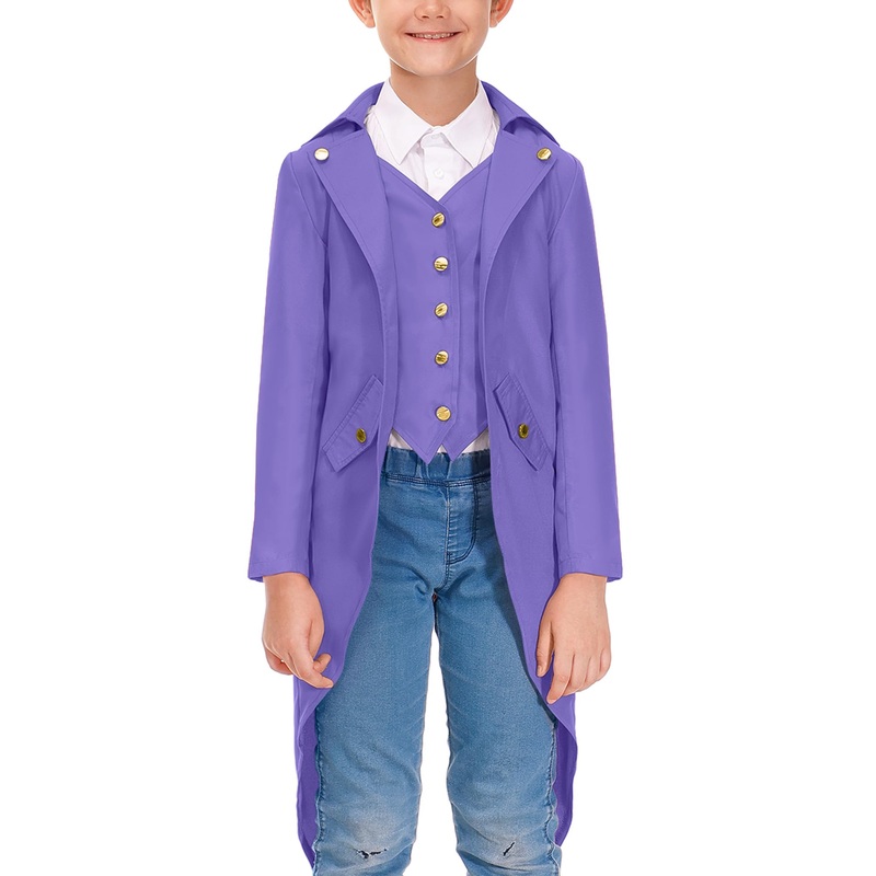 Halloween Boy’s Medieval Wily Wonk Renaissance Steampunk Jacket Retro Gothic Tailcoat Purple 12 Years