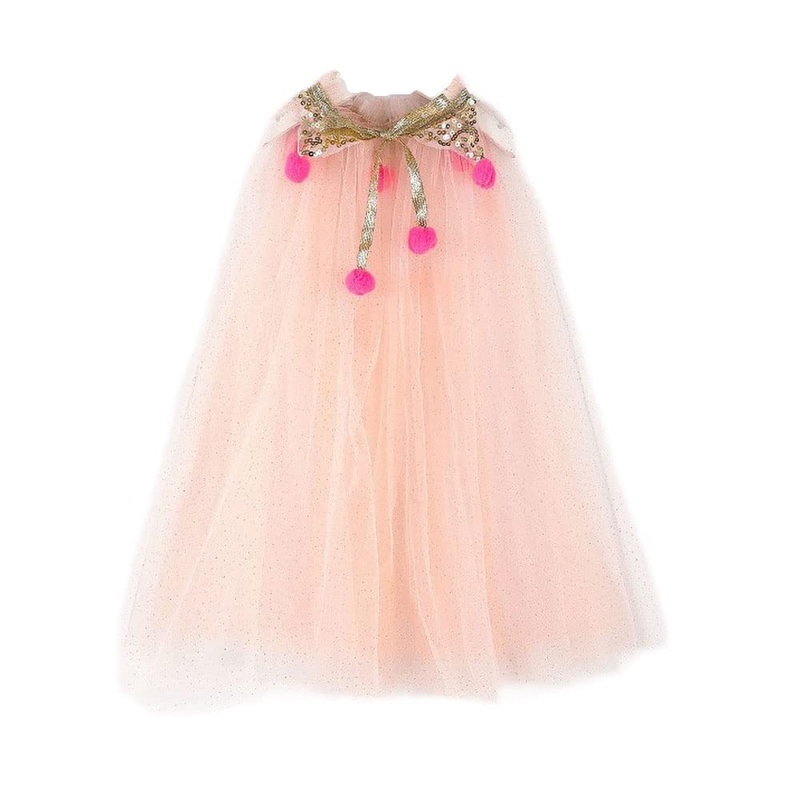 TPMG Princess Tulle Cape for Toddlers Girls Halloween Costume Sheer Cloak Dress Up Clothes Pretend Play Party, Peach Shimmer