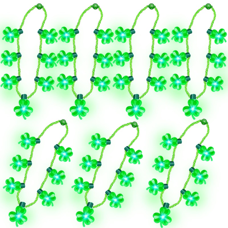 TURNMEON 7 Pack St Patricks Day Necklaces Light up Shamrocks Accessories Green Irish Saint Patricks Necklace St. Patrick’s Day P