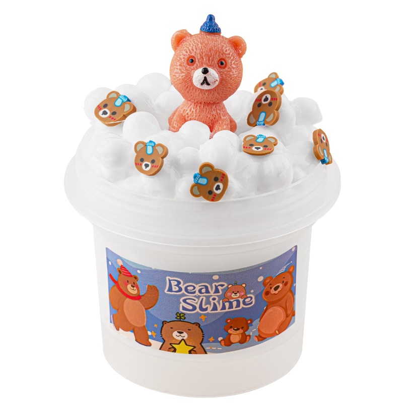 White Foam Slime with Bear Charm – Stretchy Crunchy Slime Party Favors & Sensory Toys for Girls & Boys Gifts