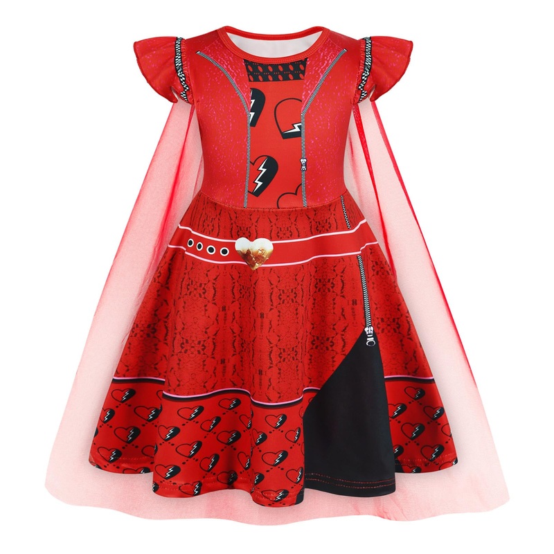 WonderBabe Girl Red Costume Princess Costume Short Sleeves Dress Kids Halloween Birthday Party Dress up size 9-10 Years
