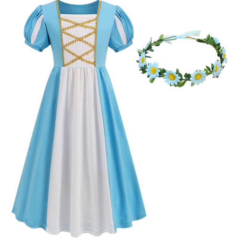 Youfenlove Renaissance Medieval Dress Princess Dress Girls Irish Costume Cosplay Retro Gown Birthday Halloween Xmas Party (Blue,