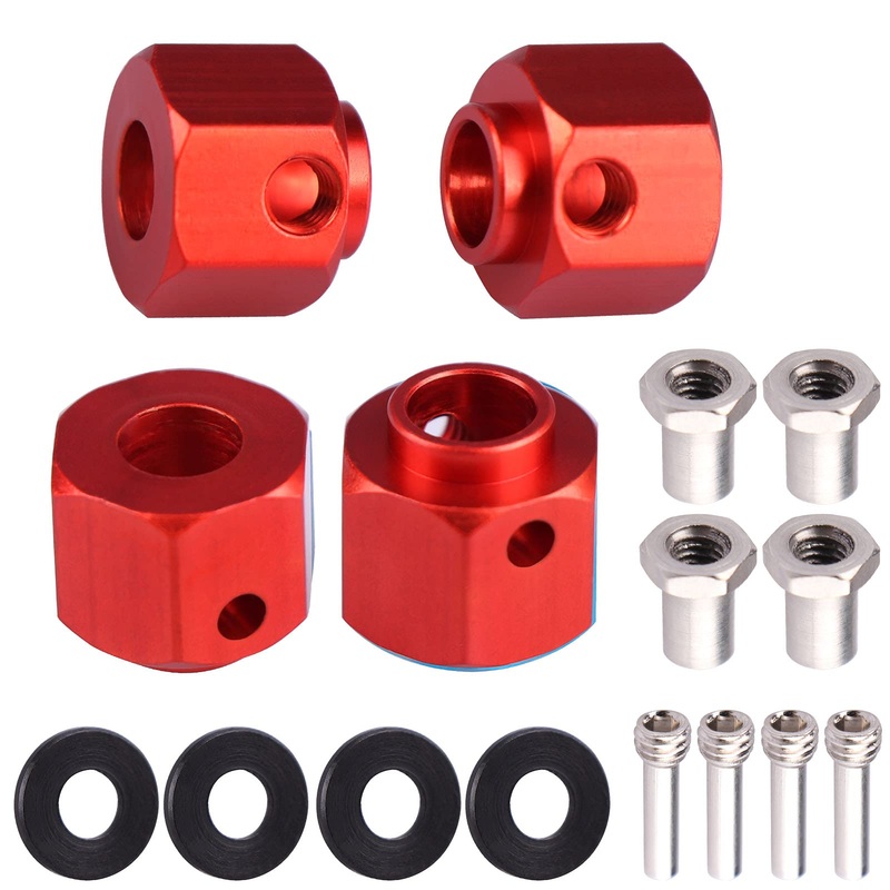 AIMROCK Aluminum Thickened 12mm Hex Wheel Hubs Adapters w/Spacers for 1/10 TRX-4 TRX-6 RC Crawler (Red, 9mm)