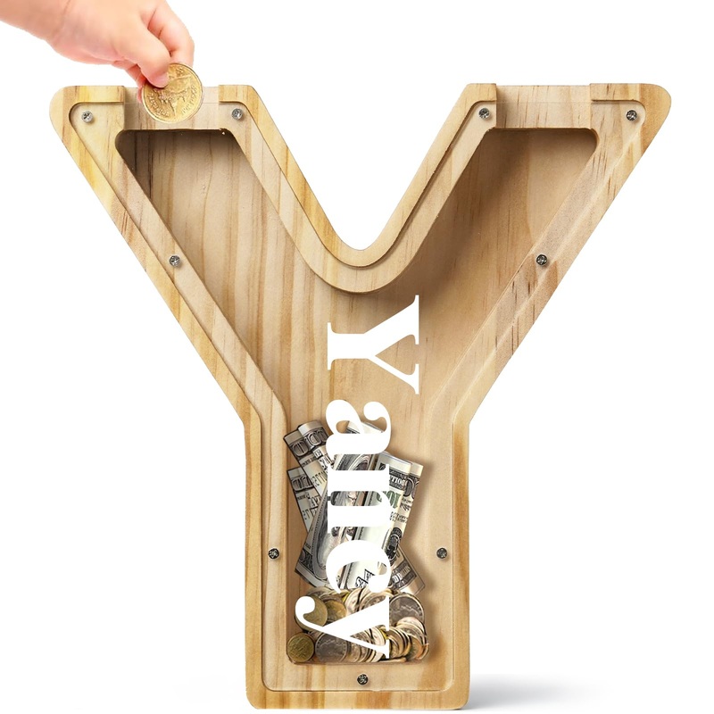 Bemaystar Personalized Piggy-Bank for Kids: Customized Name Letter Piggy Bank, Wooden Money Bank, Kids Piggy Bank for Boys Girls