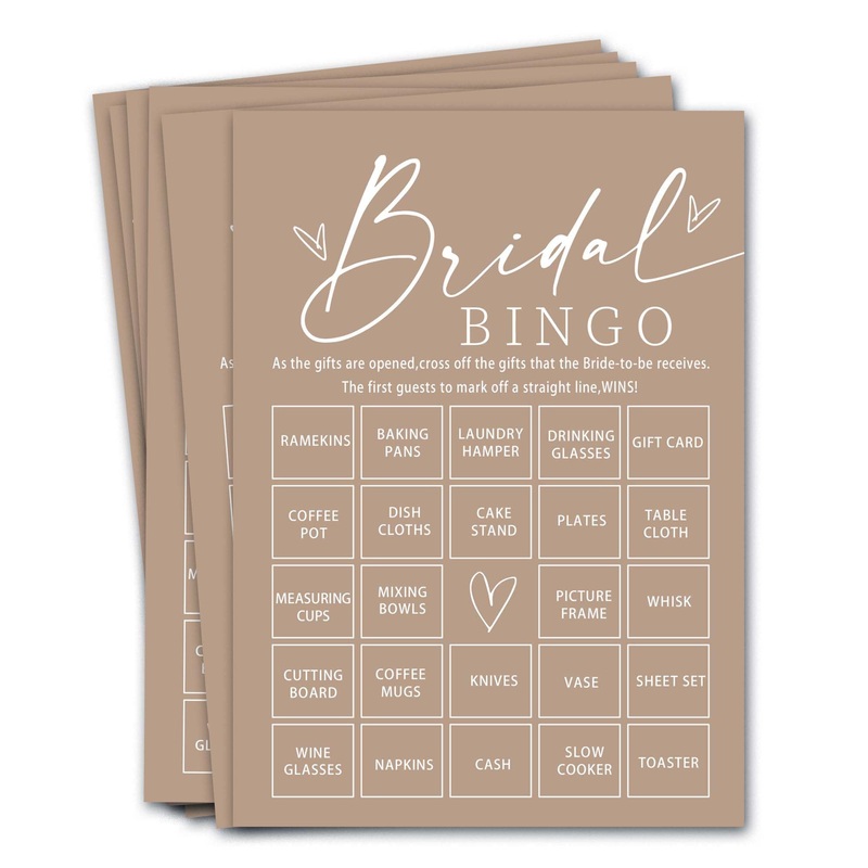 Bridal Shower Games Cards, 25Pcs Prefilled Find The Guest Bingo Game Cards, Engagement Party Games for Guests, Minimalist Brown