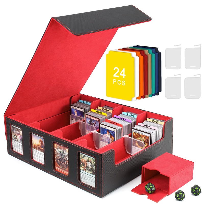 Card Deck Storage Box for Trading Cards 3000+MTG Deck Box with 24 Colorful Divider Tabs 4 Divider and Dice Box, Card Supporters