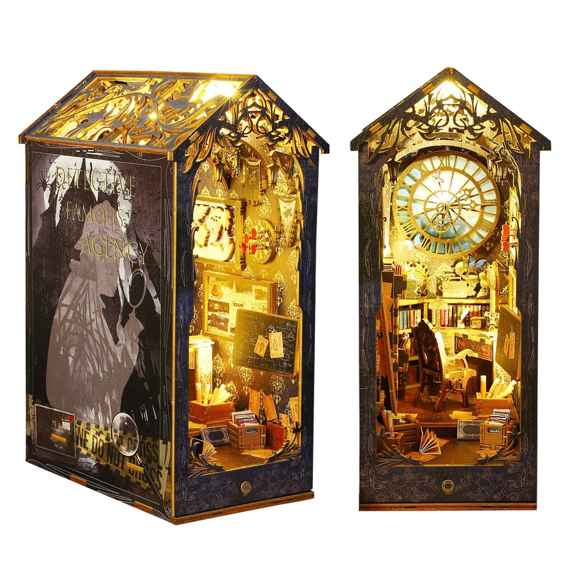 CUTEROOM DIY Book Nook Kit for Adults, DIY Booknook Miniature Dollhouse with LED Lights, 3D Wooden Puzzle Bookend for Bookshelf