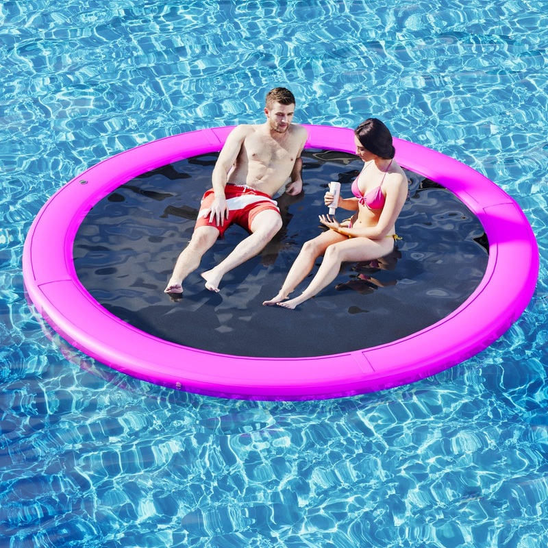 Danrelax 6′ Round Inflatable Floating Dock, Sunchill Float Ring, Hammock Tanning Pool with 4in Woven Fabric, Manual Pump for 1-2