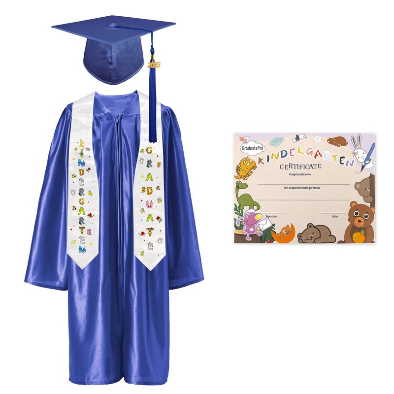 GraduatePro Kindergarten Graduation Cap and Gown Package Class of 2025 for Kids with Stole Certificate as Party Gift Royal 33