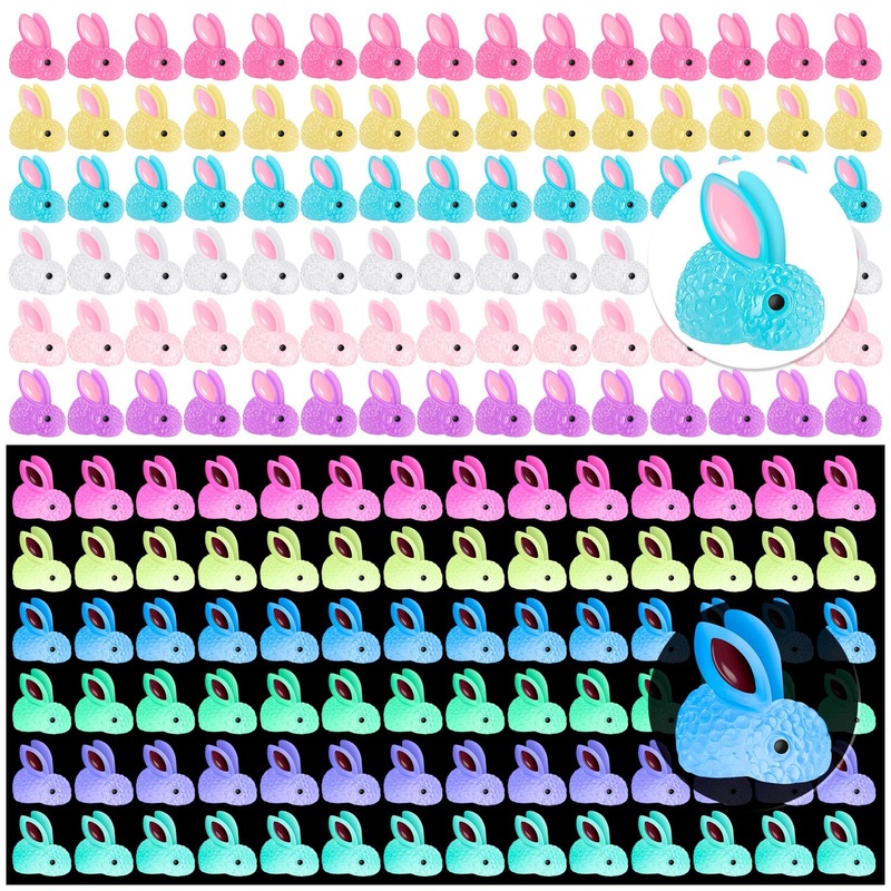 HFAYDZSW 120Pcs Luminous Mini Resin Bunny, Miniature Bunny Figurines, Glow in The Dark Tiny Rabbit Ornament for Garden Landscape