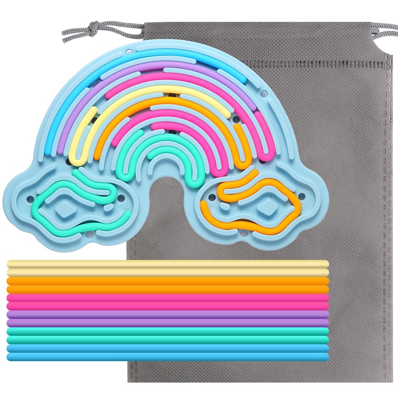 Hongvkae Sensory Activity Board Silicone Fidget Toy, Double-Sided Rainbow Sensory Toys for Autism, Stress, Anxiety, ADHD, Kids 3