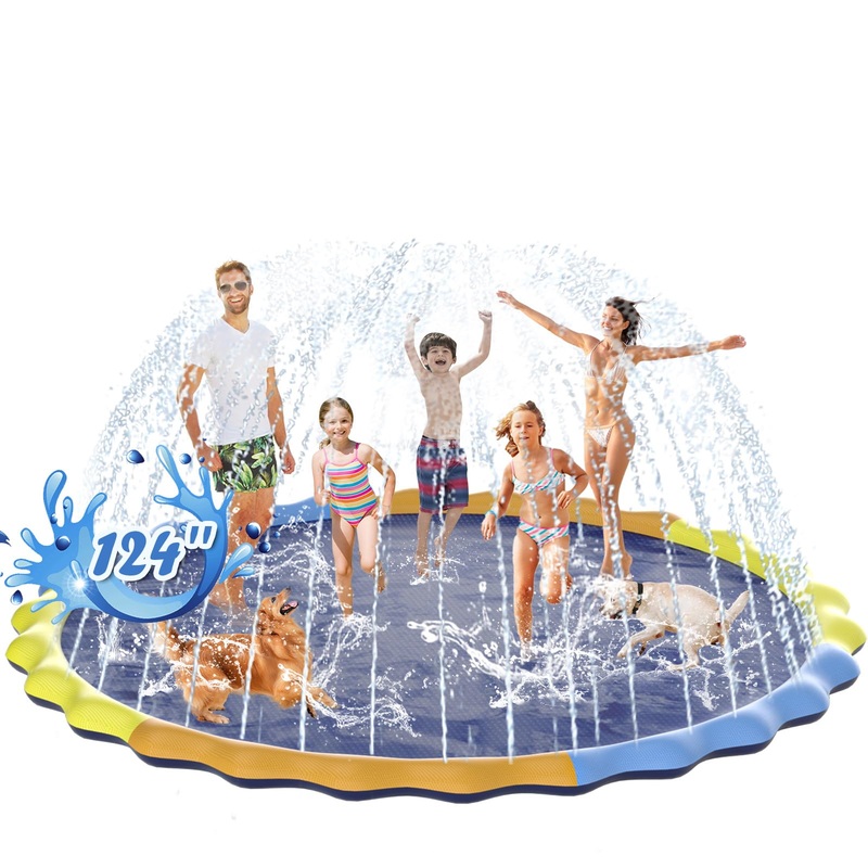 Instraella 124” Large Splash Pad for Dog and Kids, 10.3FT Non-Slip Sprinkler Mat 1mm Thickened and Foldable Large Pool Summer F