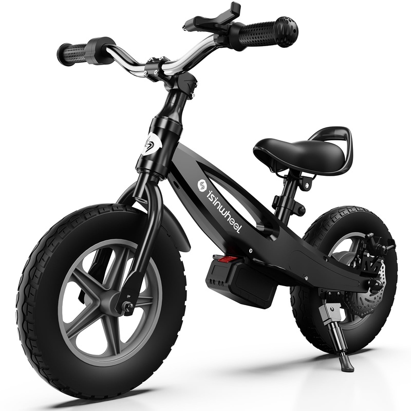 isinwheel SK12/SK14 Electric Bike for Kids Ages 3-6, 150W/250W Electric Balance Bike with Swappable Battery, 12/14 inch Inflatab