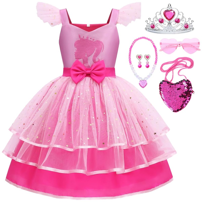 iTVTi Girls Pink Cosplay Costume Dress Halloween Carnival Party Costumes With Accessories, 6-7 Years(Tag 140)
