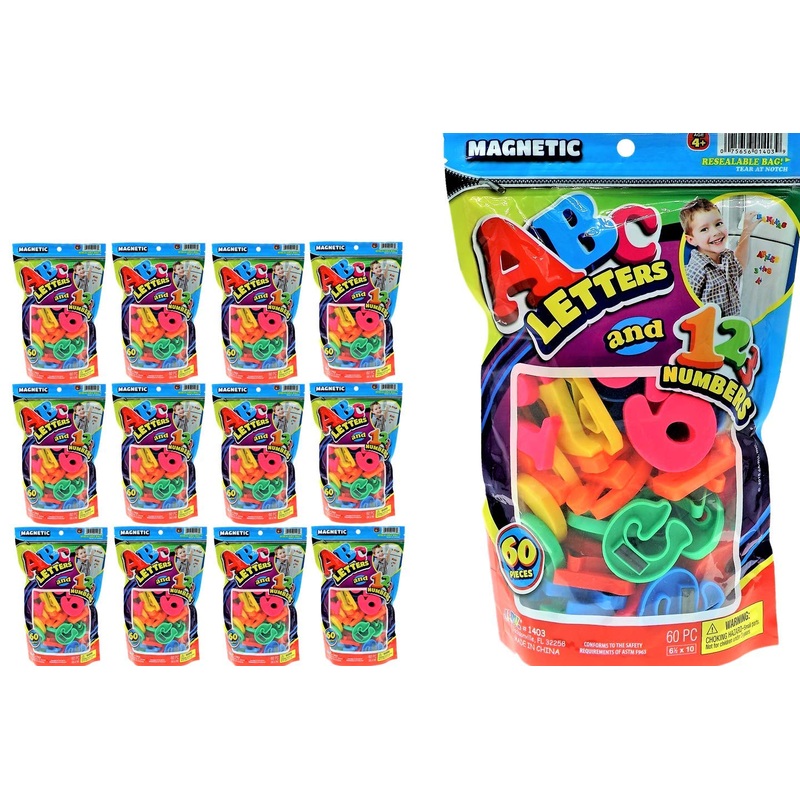 JA-RU ABC Magnetic Letters & Numbers (12 Bags) Colorful Plastic Letters Uppercase & Numbers Refrigerator Magnets for Kids. Educa