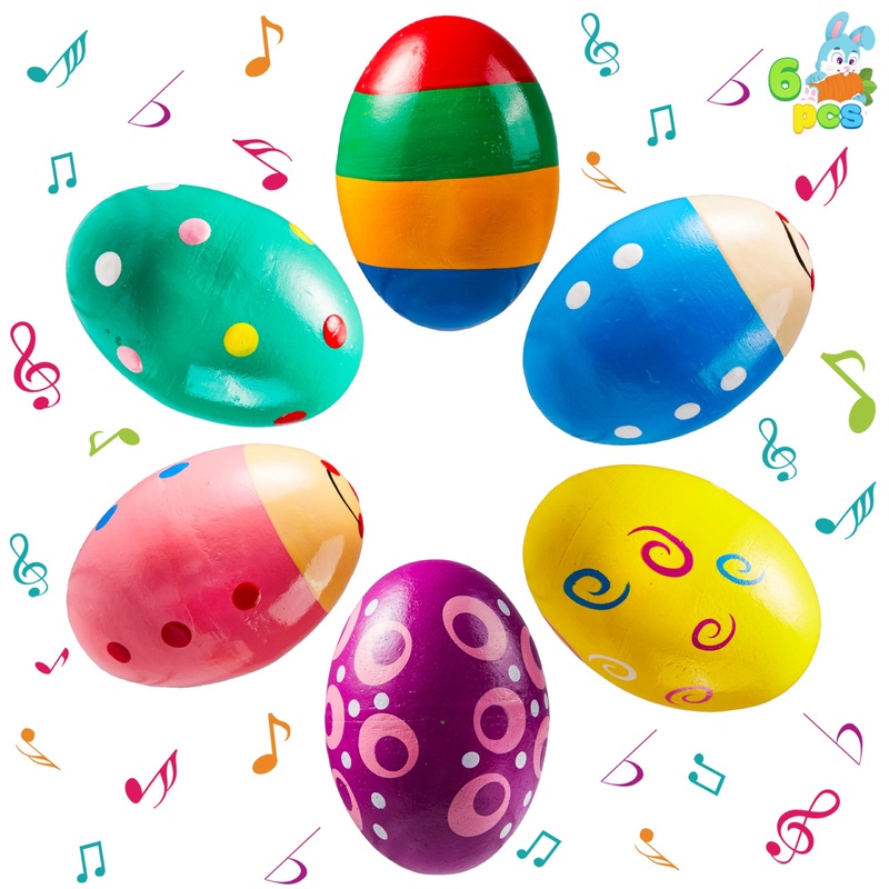 JOYIN 6 Packs Easter Wooden Egg Shakers Maracas Percussion Musical for Easter Basket Stuffer Filler, Classroom Prize Supplies, M