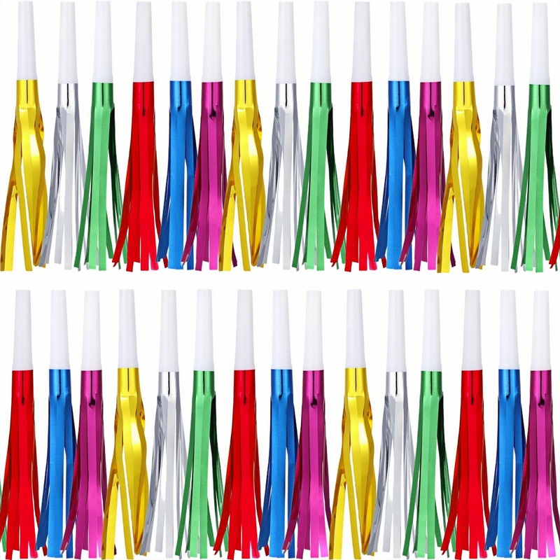 LCPQMZGH 30 Pcs Gold Noise Makers, Metallic Fringed Noise Makers for New Year Party Favor Supplies, Multicolour