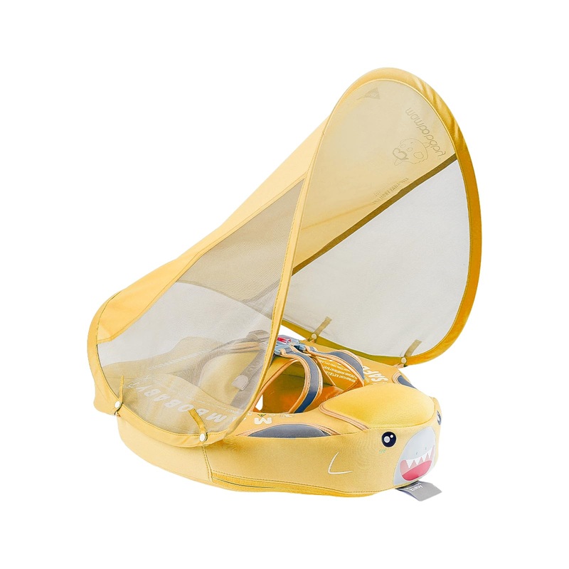 Mambobaby Baby Swim Float with Canopy & Tail Infant Pool Float Non-Inflatable Toddler Swim Float with Skin-Friendly Material for