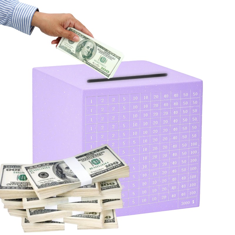 Money Saving Box with Counter Savings Challenge Box Piggy Bank Stainless Steel Money Bank Cash Saver Money Box for Adults Child(