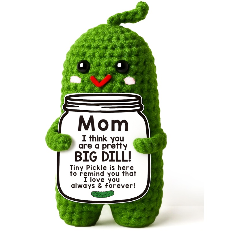 Mothers Day Gift for Mom from Daughter or Son – Funny Crochet Pickle Plush with Heart Card, Cute Handmade Present, Unique Stocki