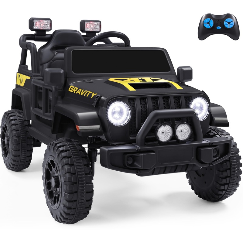 PHGLL 12V Ride on Jeep Car, Parent Remote, Large Seat w/Harness, Music Player, 2x25W 3.1MPH Max Speed, Spring Suspension, Powerf