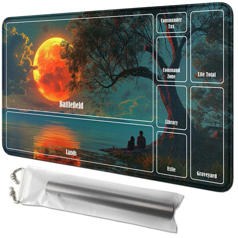 RWUTYTIUL Moon Tree Card Cardplaymat 24 x 14 Inch with Tube Bag, Card Gameplay Desk Mats with Zones Commander Deck Board MTG RPG