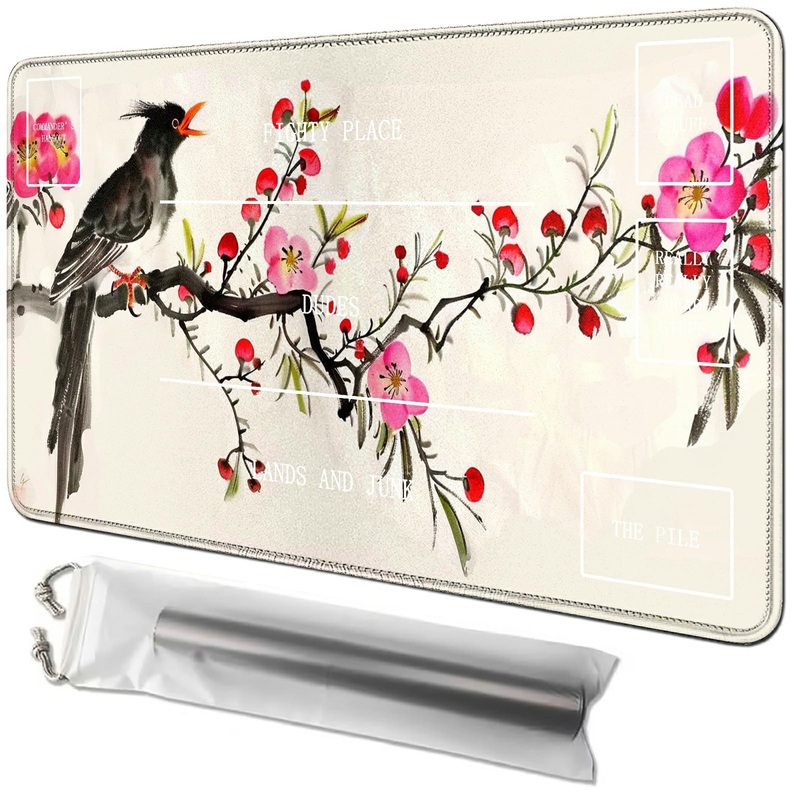 RWUTYTIUL Plum Bird Card Playmat 24 X 14 Inch with Tube Bag, Card Gameplay Playmat with Zones Commander Deck Board MTG RPG CCG T