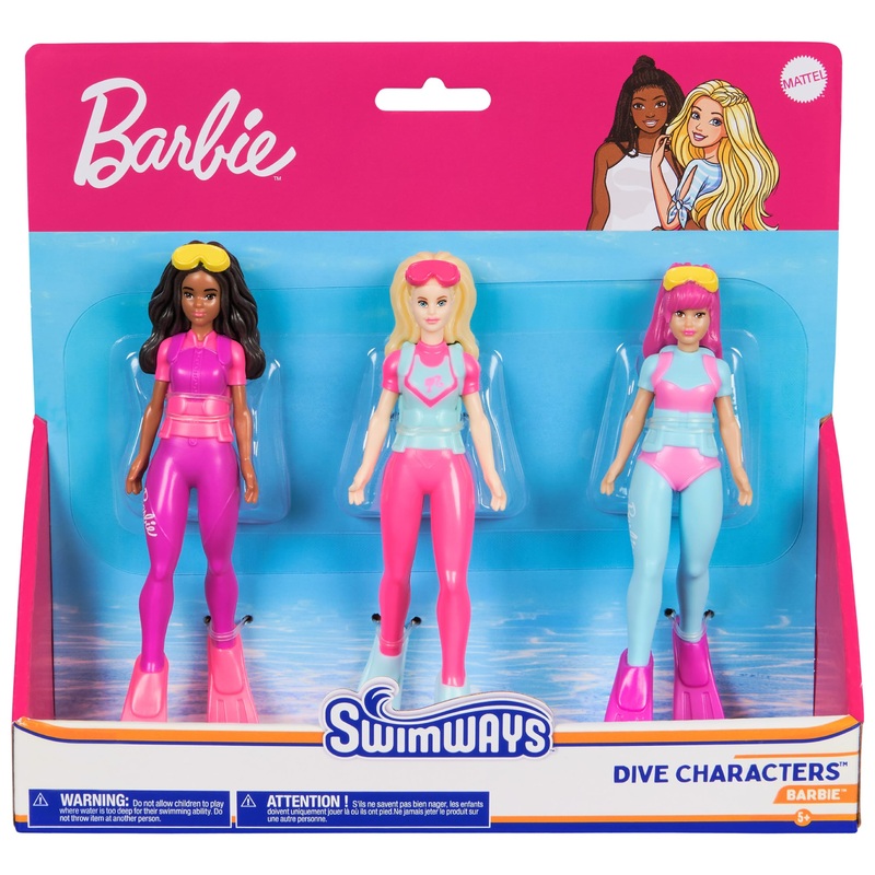 SwimWays Barbie Dive Characters 3-Pack, Swimming Pool Accessories & Kids Pool Toys, Pool Party Supplies & Water Toys for Kids Ag