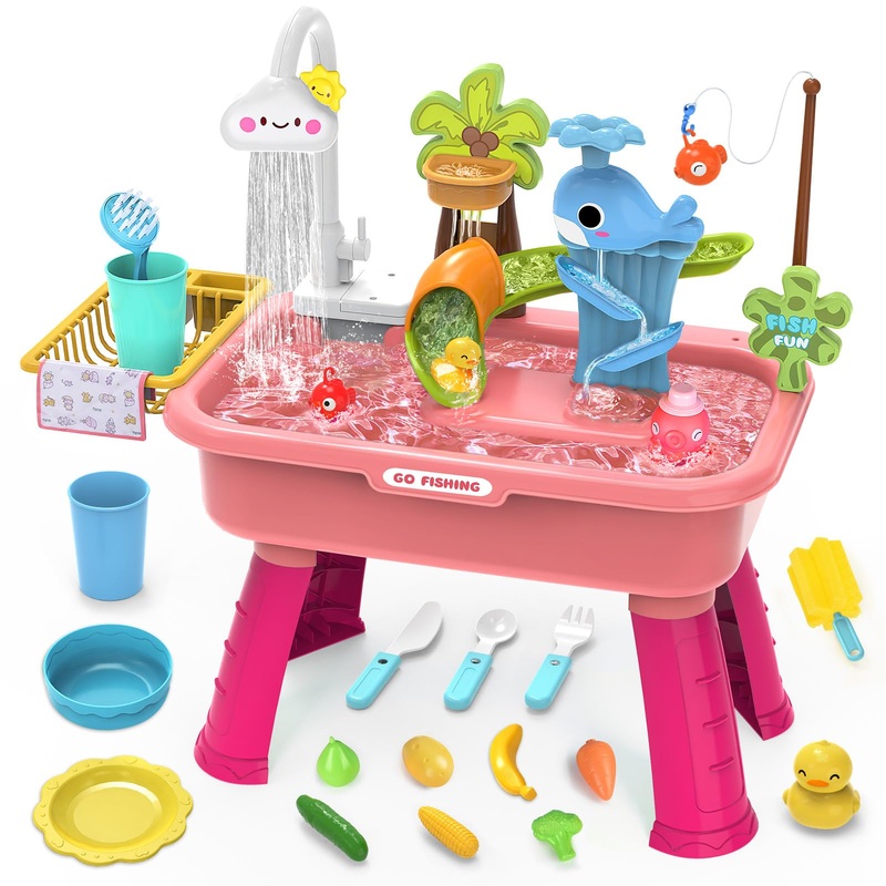 Water Table for Toddlers 1-3,Water table with pump,Toy Kitchen Sets for kids ages 4-8, Play Sink with Running Water & Electric F