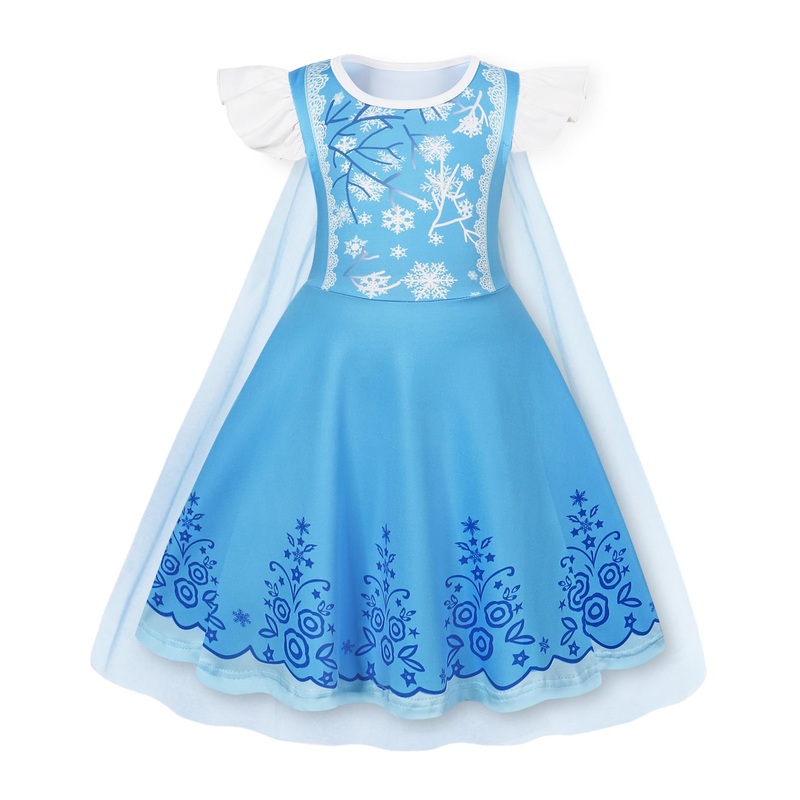 WonderBabe Girls Princess Costume Kids Queen Halloween Cosplay Party Blue Dress with Cape Birthday Party Dress Up for Toddler Gi