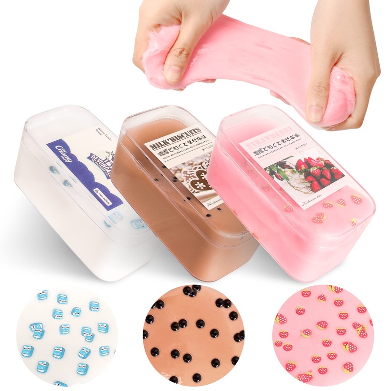 XILYPELY Butter Slime 3 Pack Clear Crystal Putty Slime Kit for Girls, DIY Sensory Stress Relief Toys, Soft Non-Sticky and Glossy