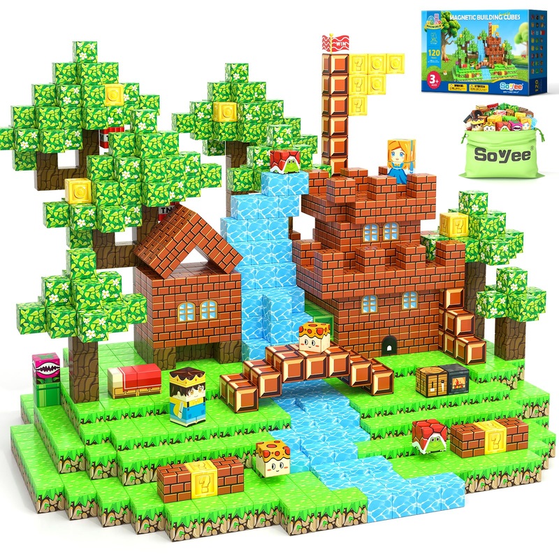 120PCS 1” Magnetic Blocks-Build Mine Magnet World Set Sensory Toys for Kids 3+ Years Old Magnetic Cubes for Boys Toddler Boys T