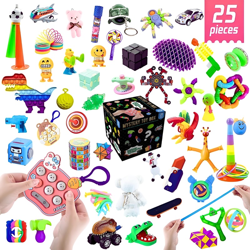 25 Pieces Large Fidget Mystery Box for Kids Girls & Boys – Fun Sensory Fidget Toys Bulk Variety Pack for Toddlers – Fidget Prize