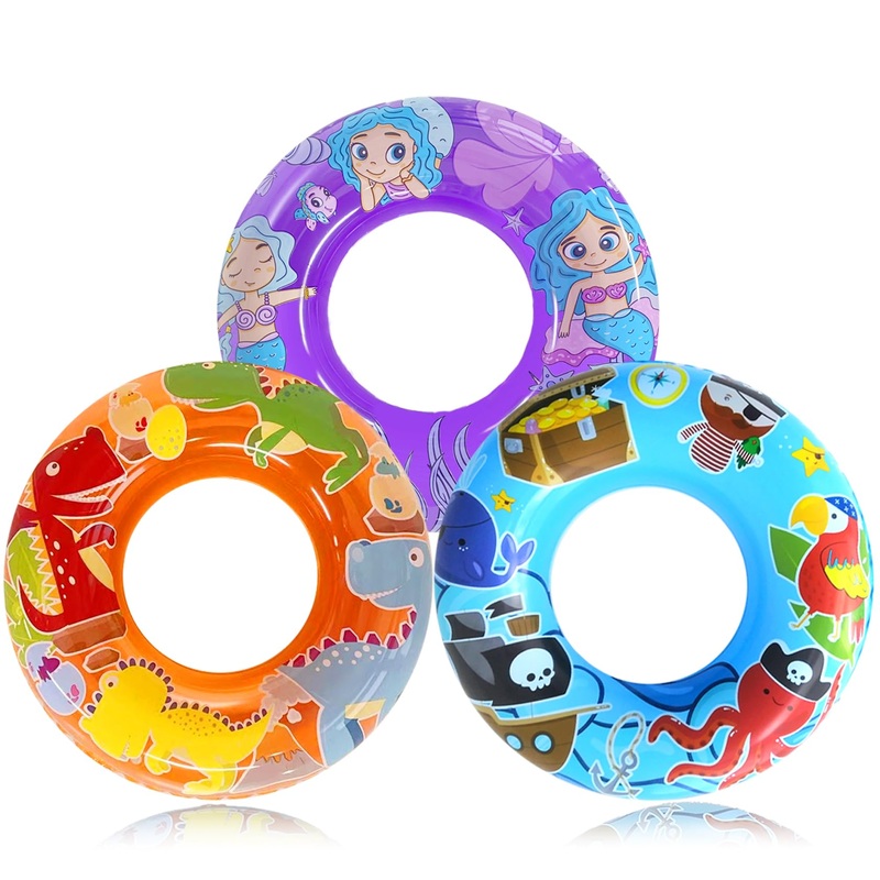 3-Pack Kids Pool Floats with Dinosaur/Pirate/Mermaid Design – Pool Toys for Toddler, 27.5 Inflatable Swim Rings, Inner Tube for